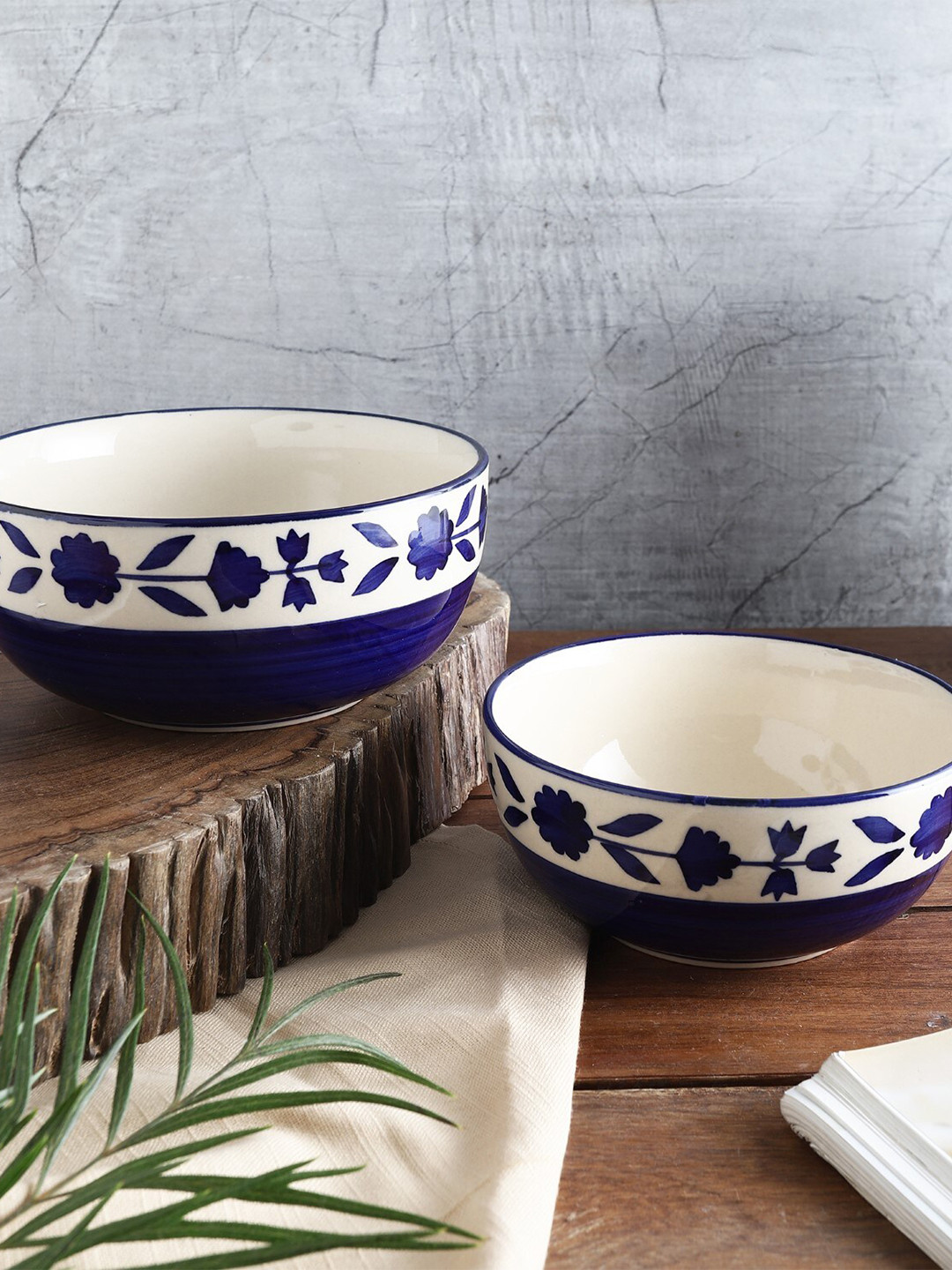 

The Decor Mart Blue & White 2 Pieces Printed Ceramic Glossy Bowls