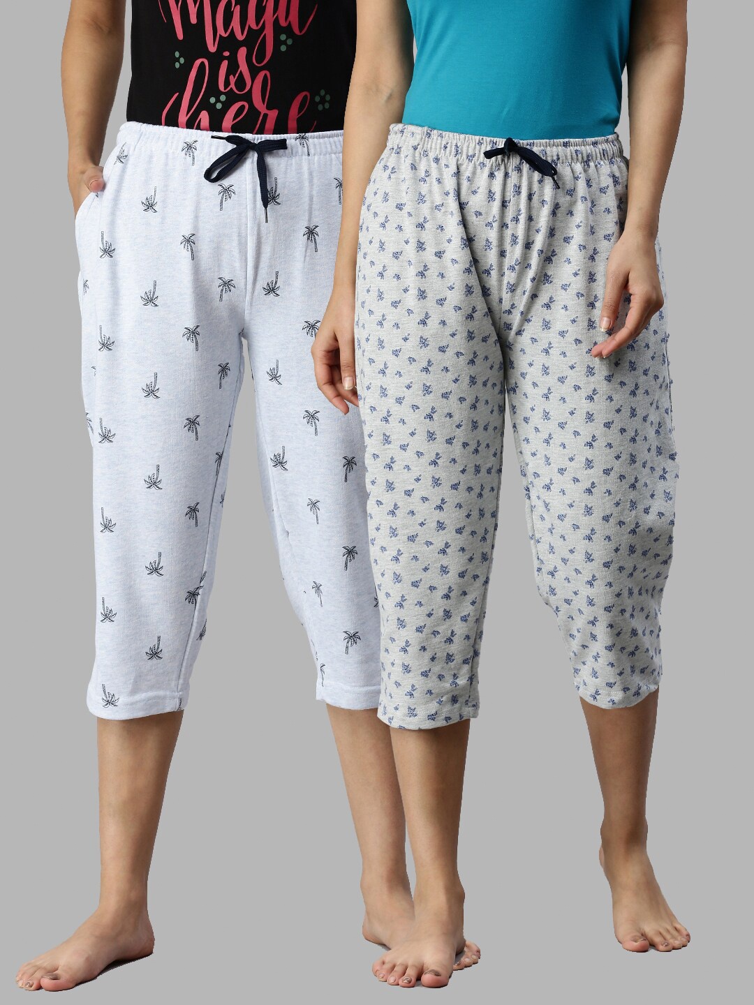 

Kryptic Women 100% Cotton Printed Capris - Pack of 2, Blue