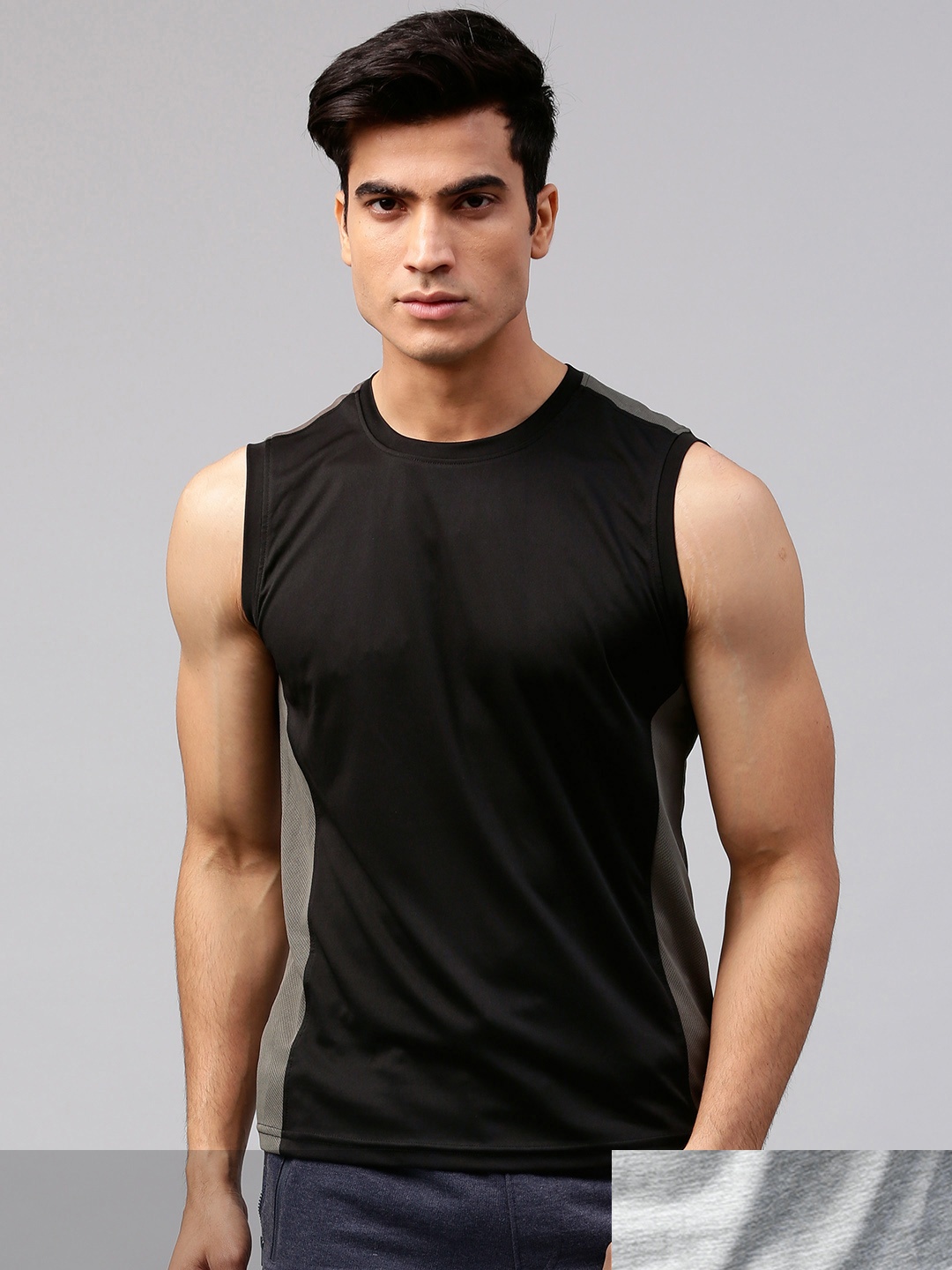 

HRX by Hrithik Roshan Men Pack of 2 Black & Grey Rapid Dry Round Neck T-shirt