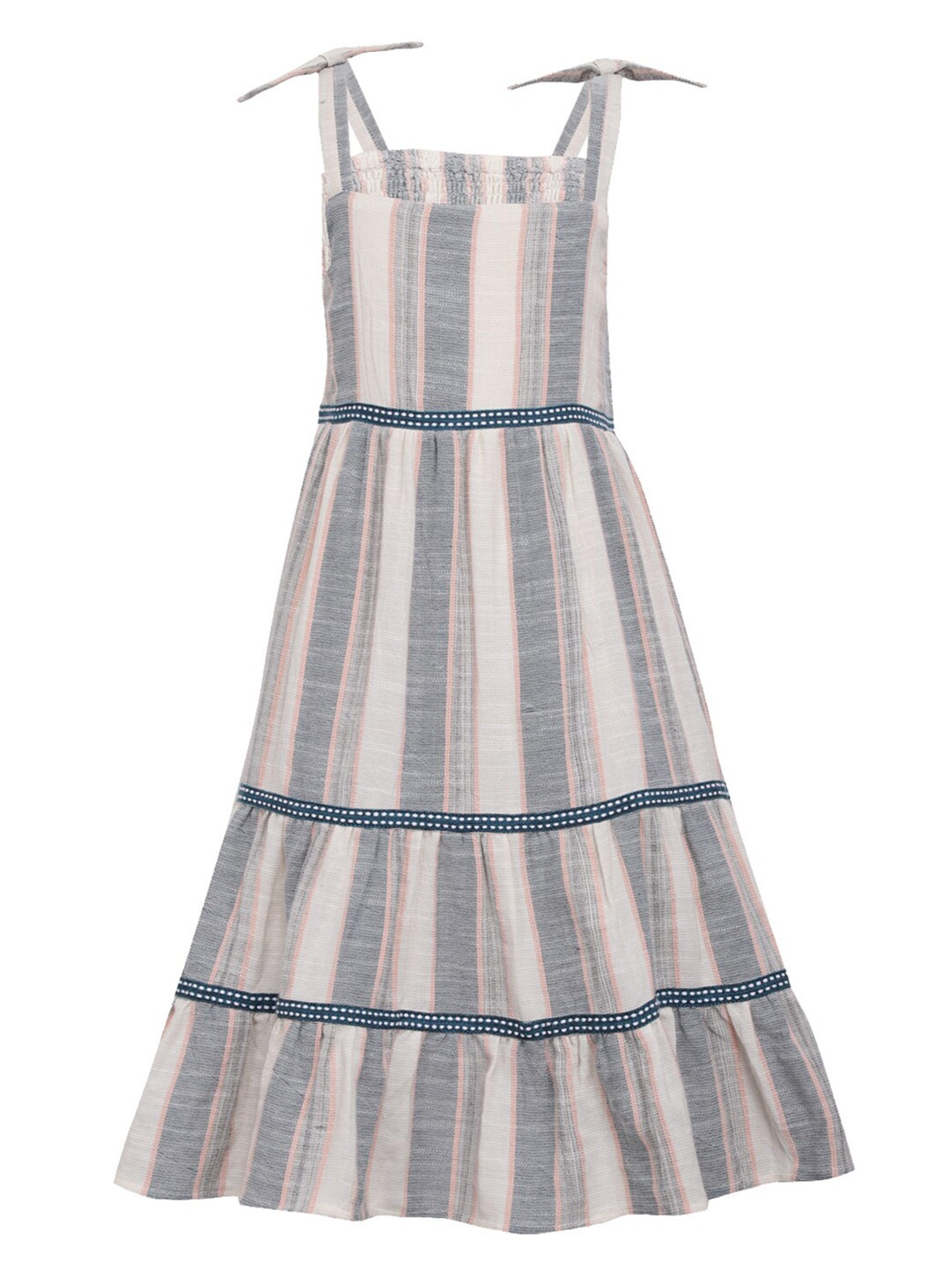 

A Little Fable Grey & Off White Striped A-Line Dress