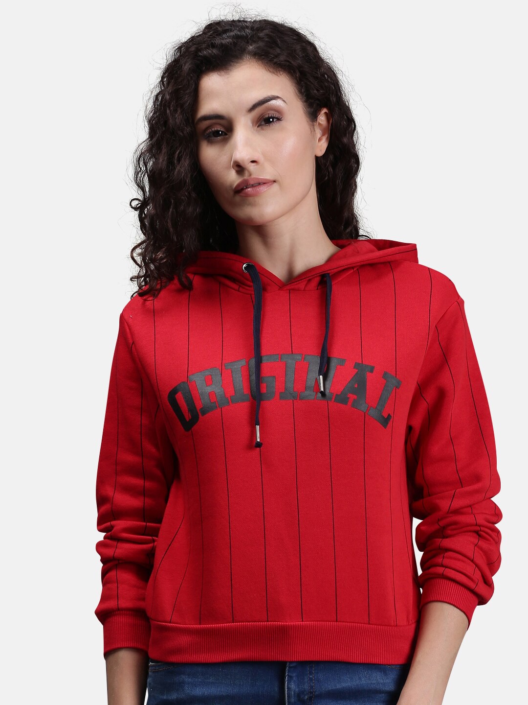 

UrGear Women Red Checked Hooded Sweatshirt