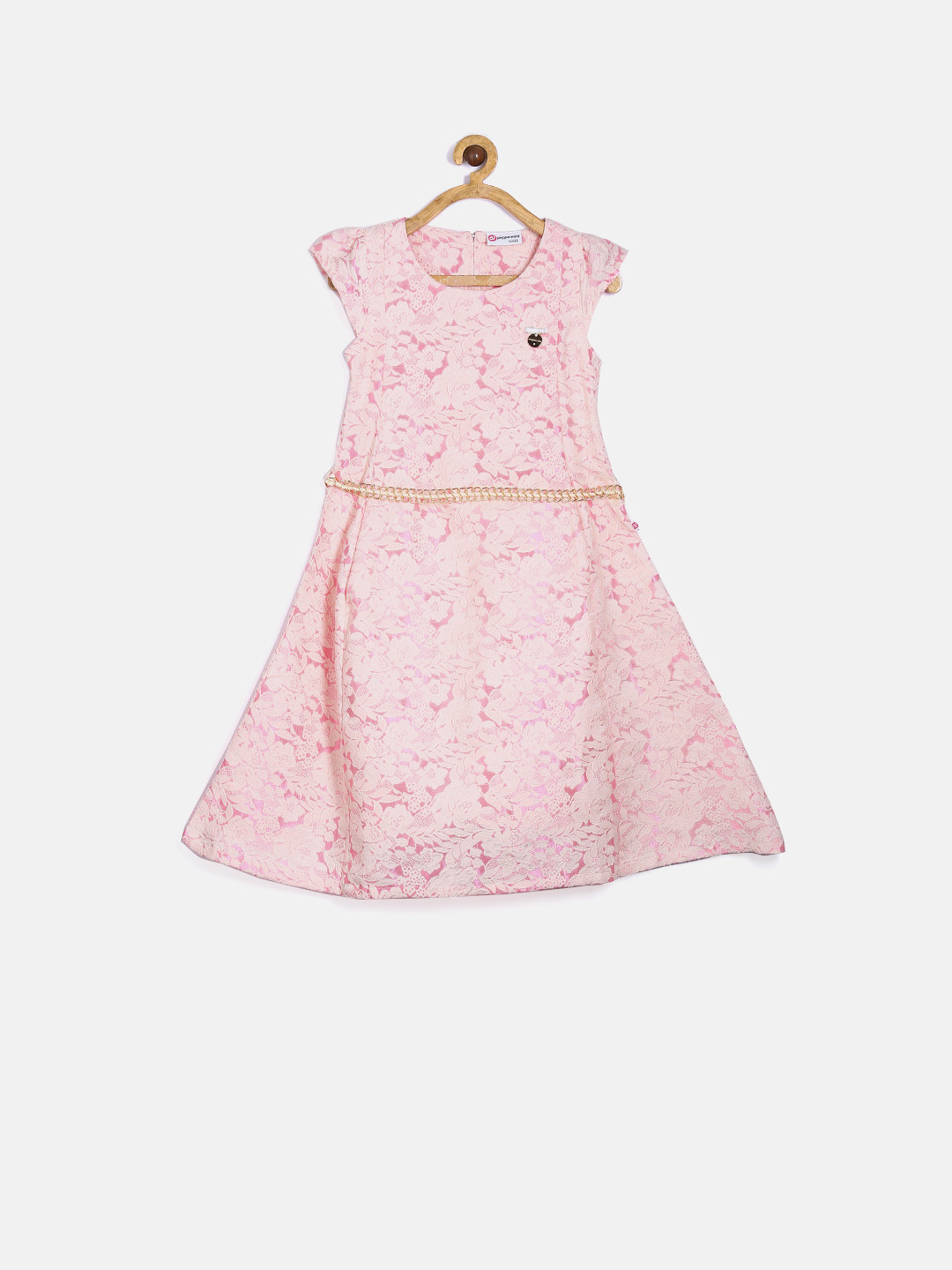 

Peppermint Girls Pink Self-Design A-line Dress
