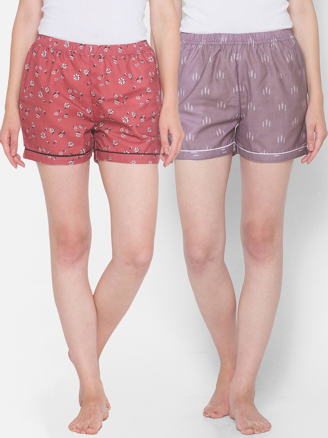 

FashionRack Women Pack Of 2 Brown & Grey Printed Lounge Shorts