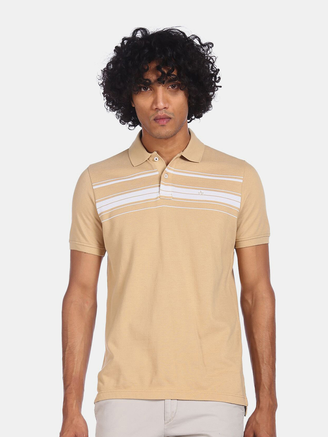 

Arrow Sport Men Beige Colourblocked Polo Collar Pockets T-shirt