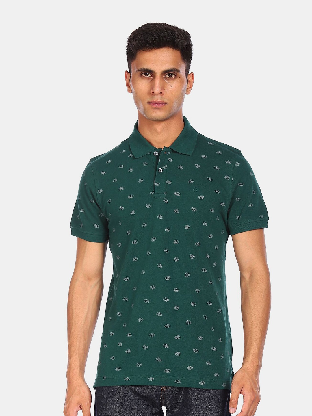 

Arrow Sport Men Green Printed Polo Collar T-shirt