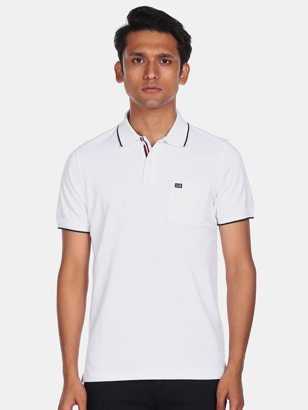 

Arrow Sport Men White Colourblocked Polo Collar Pockets T-shirt
