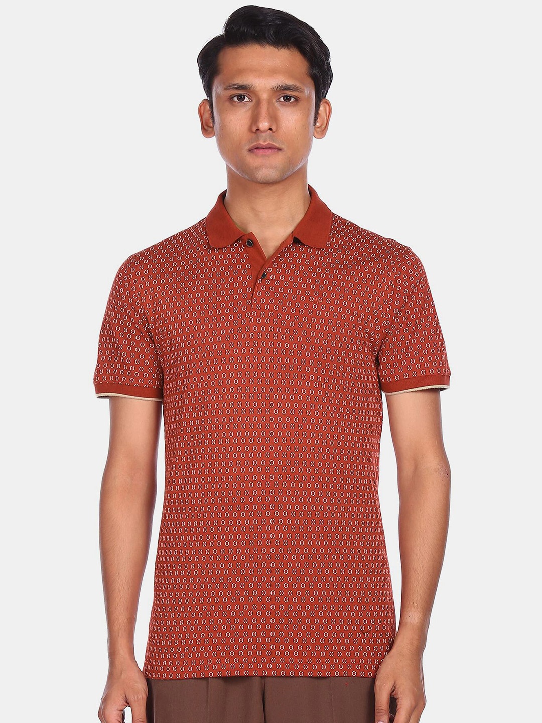 

Arrow Sport Men Red Printed Pure Cotton Polo Collar T-shirt