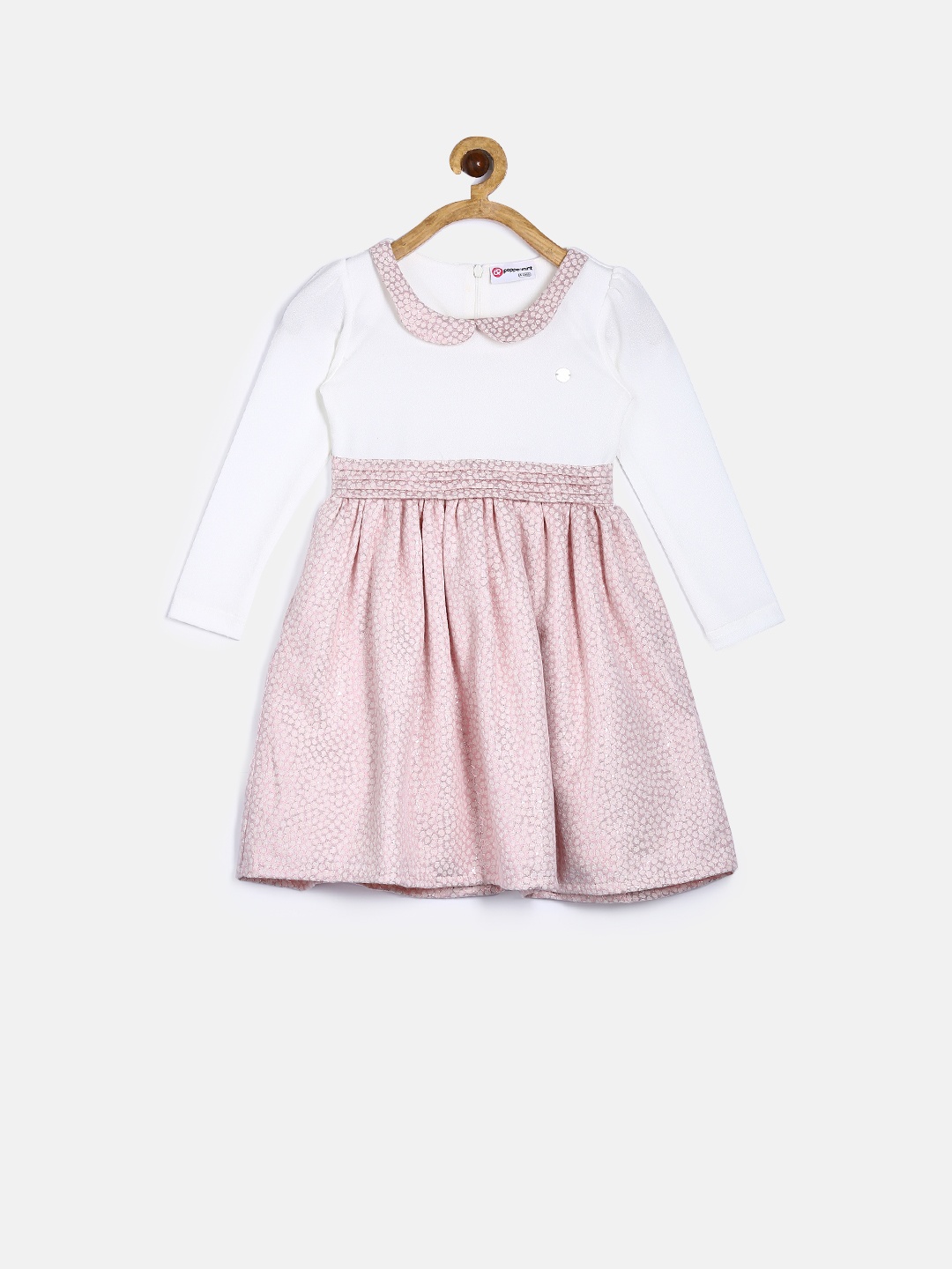 

Peppermint Girls Pink & Off-White Self-Design Fit & Flare Dress