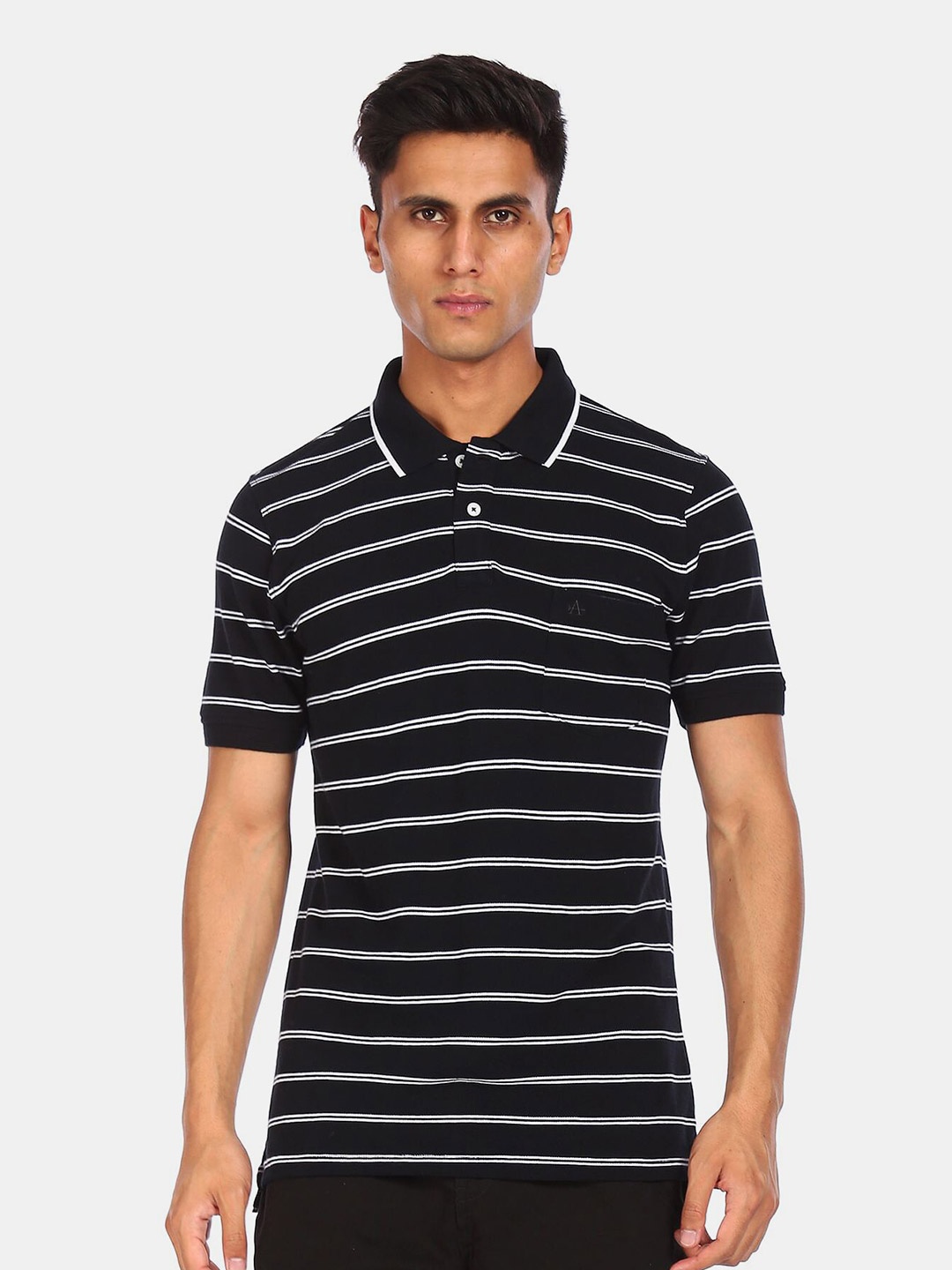 

Arrow Sport Men Black Striped Pure Cotton T-shirt