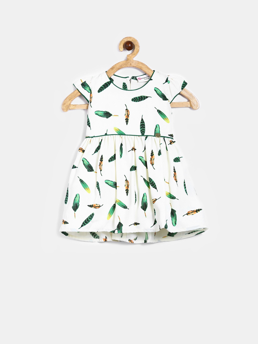 

Peppermint Girls Off-White Feather Printed Fit & Flare Dress