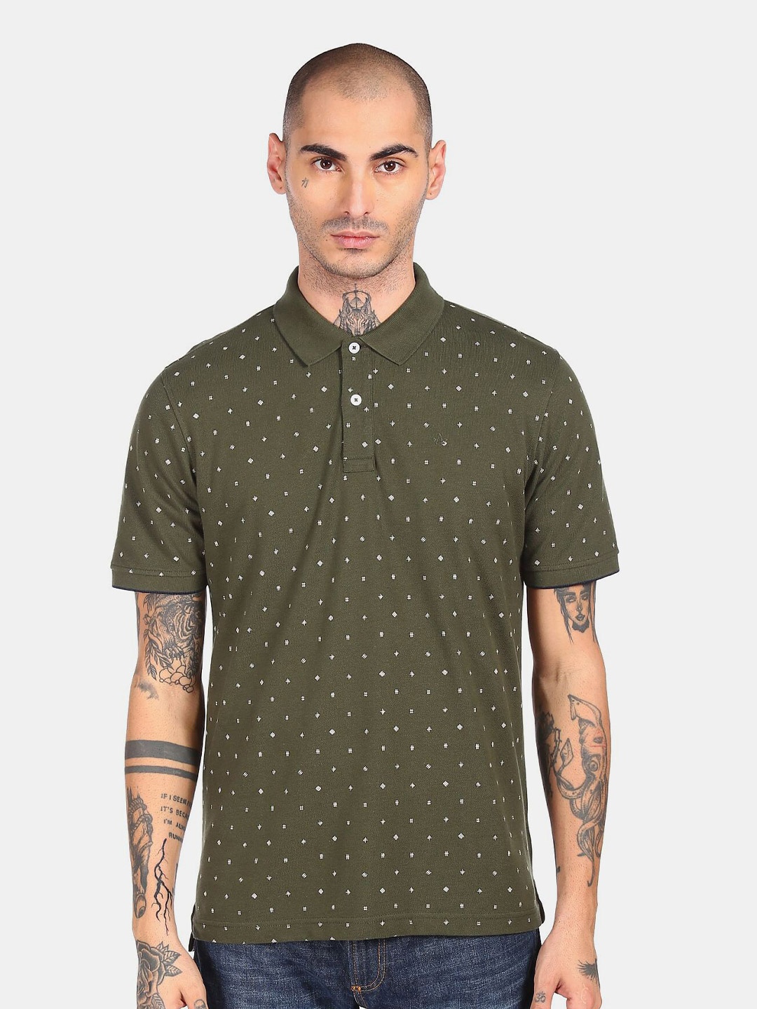 

Arrow Sport Men Green Printed Pure Cotton Polo Collar T-shirt