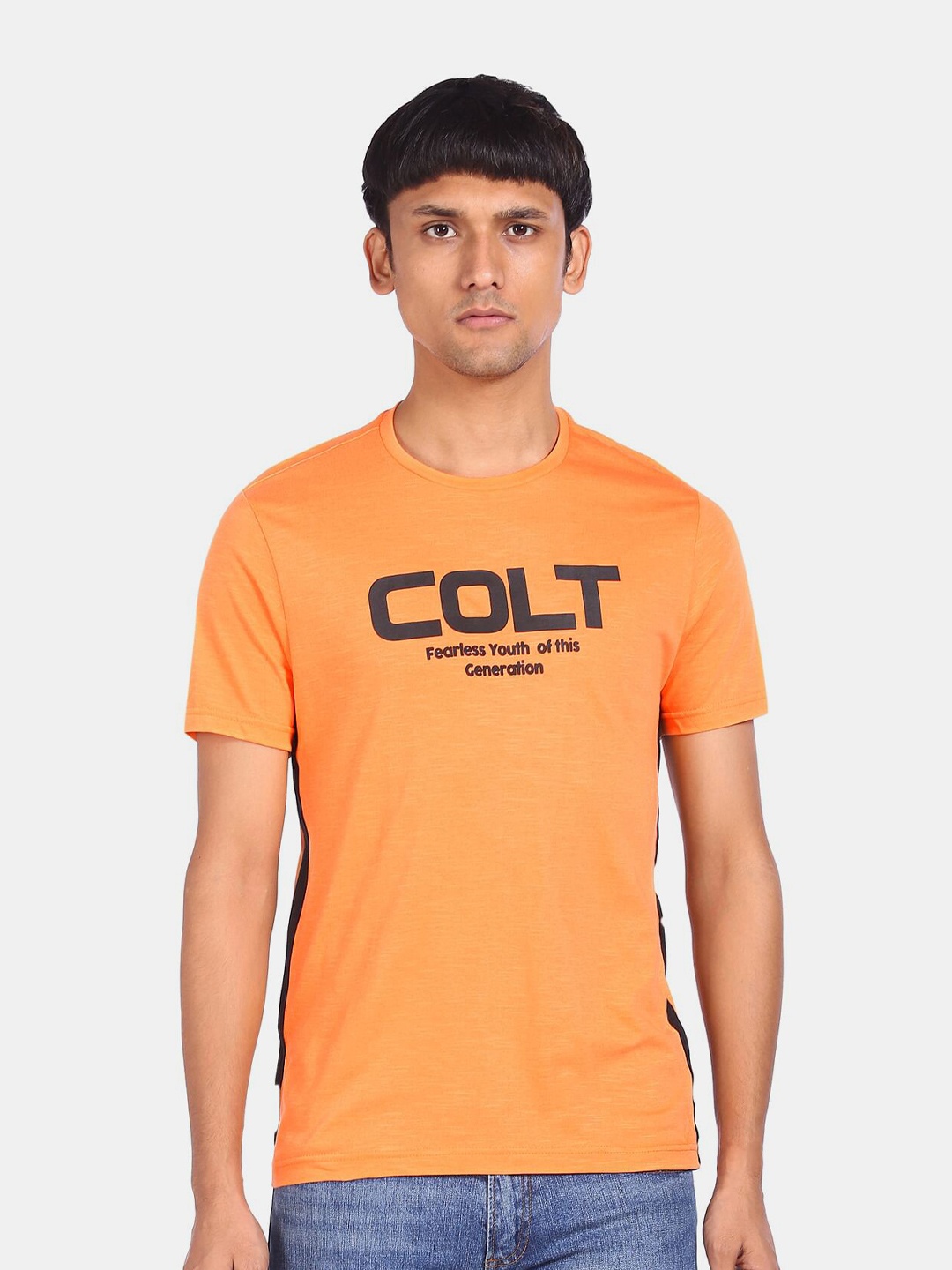 

Colt Men Orange Brand Logo Printed Cotton T-shirt