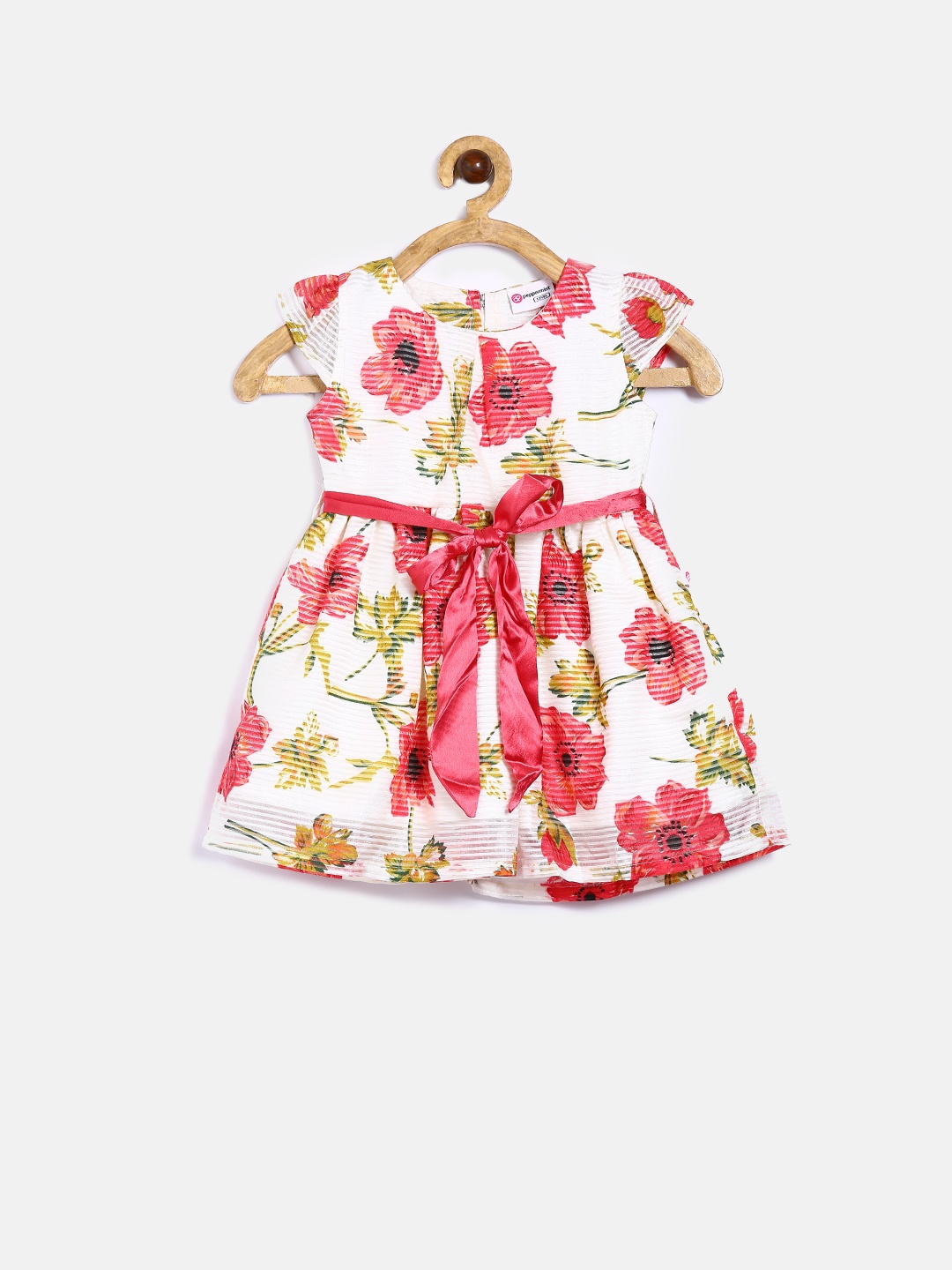 

Peppermint Girls Off-White & Pink Printed Fit & Flare Dress