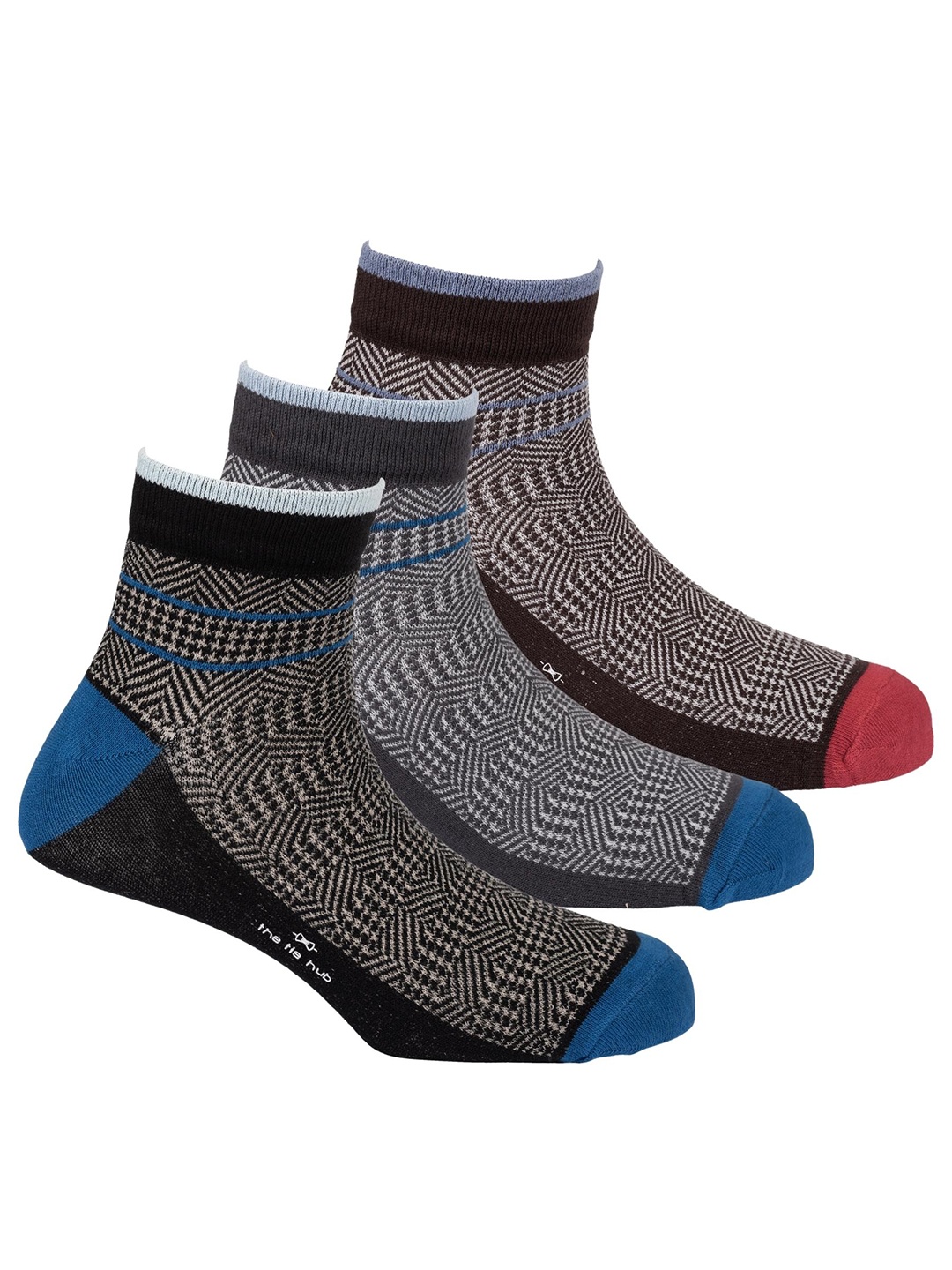 

The Tie Hub Pack of 3 Herringbone and Houndstooth Ankle Length Socks (Pack of 3), Grey