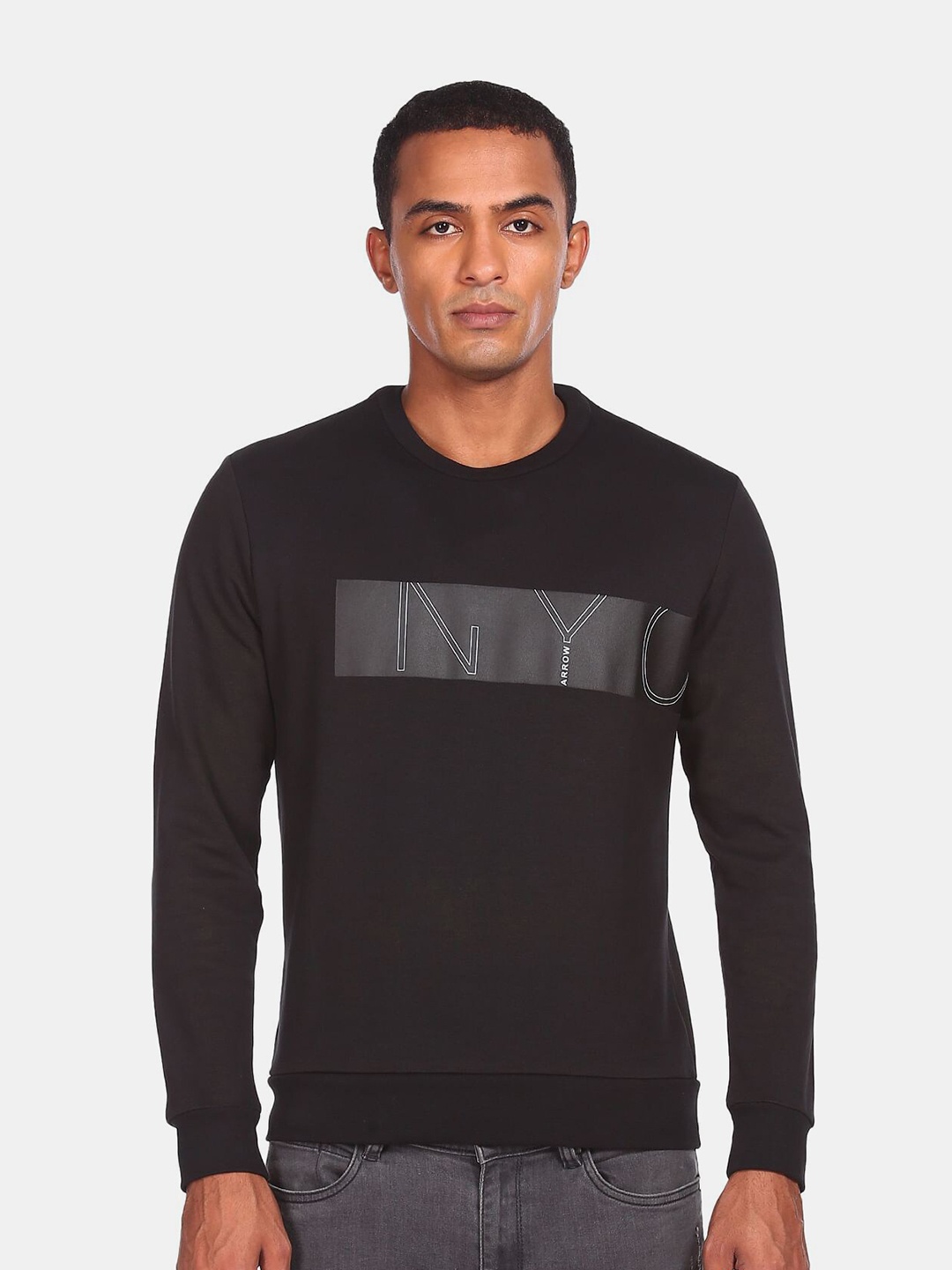 

Arrow New York Men Black Brand Printed Sweatshirt