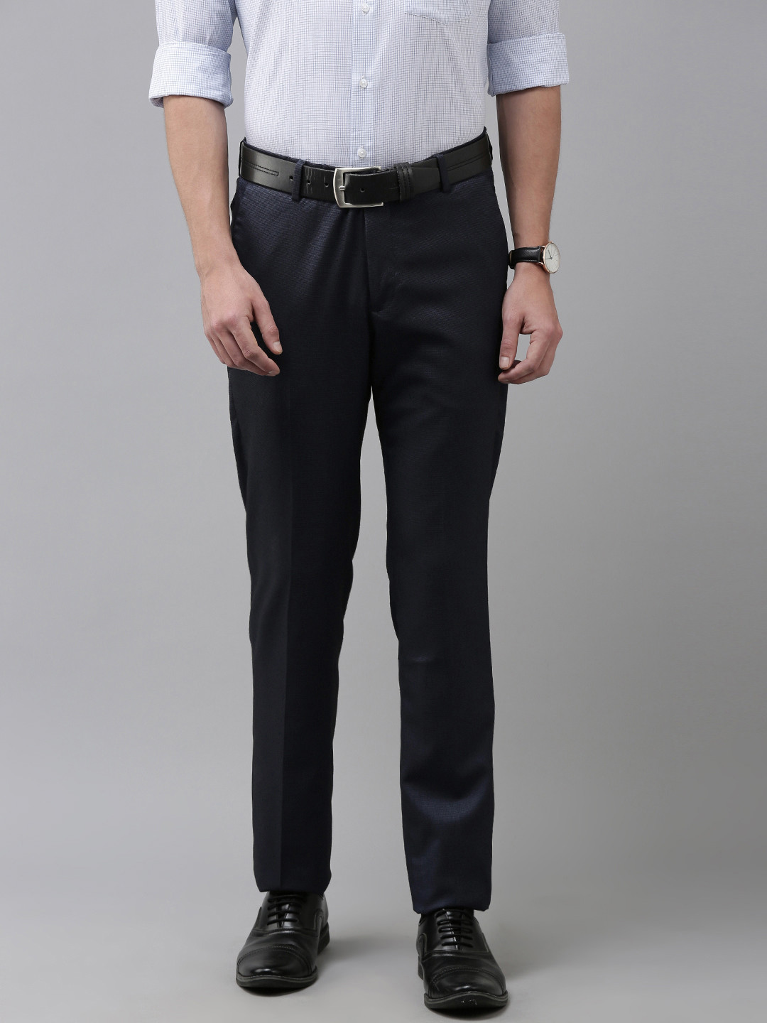 

Arrow Men Blue Self-Design Tailored Fit Formal Trousers