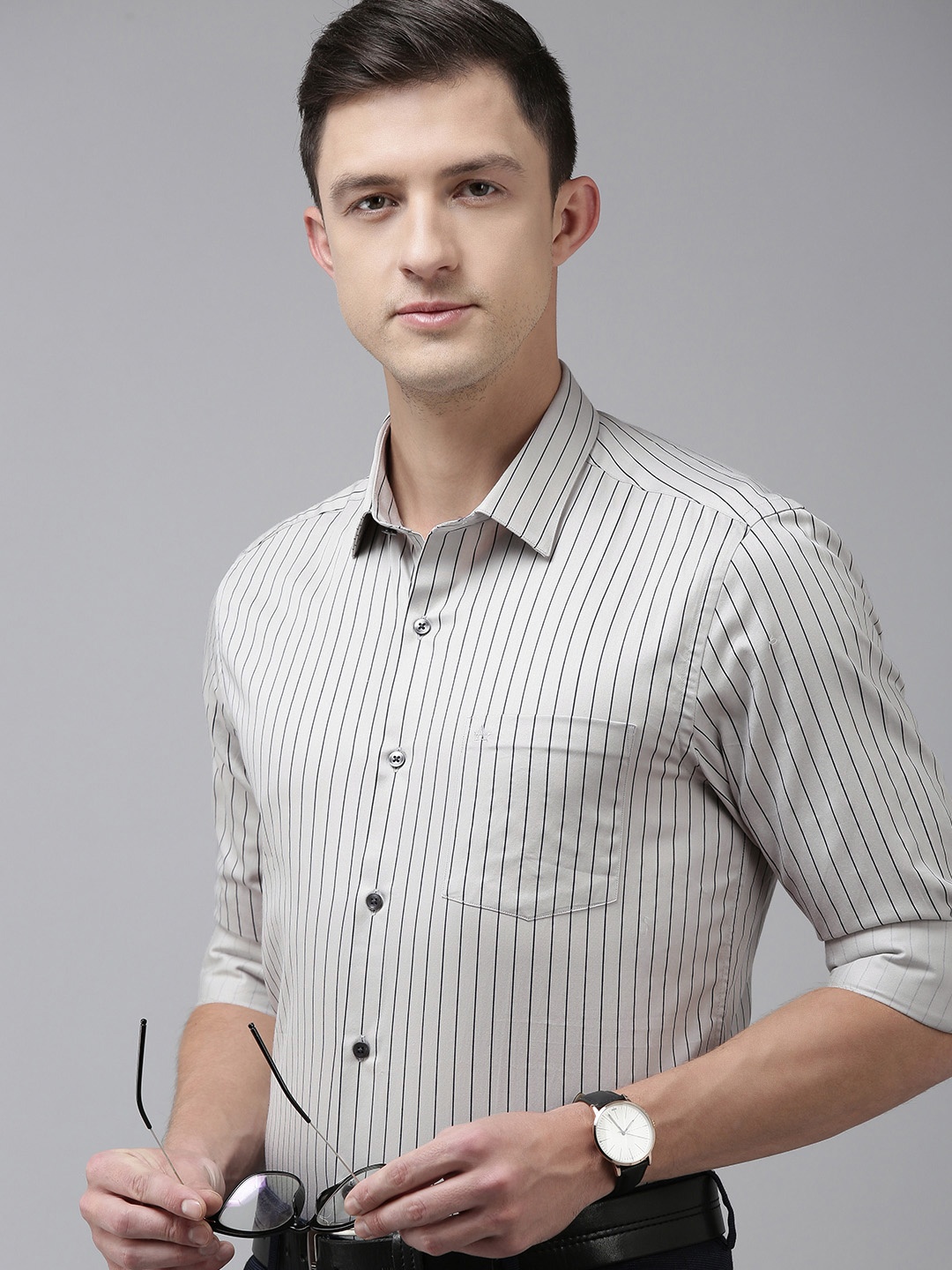 

Arrow Men Grey Slim Fit Striped Pure Cotton Formal Shirt