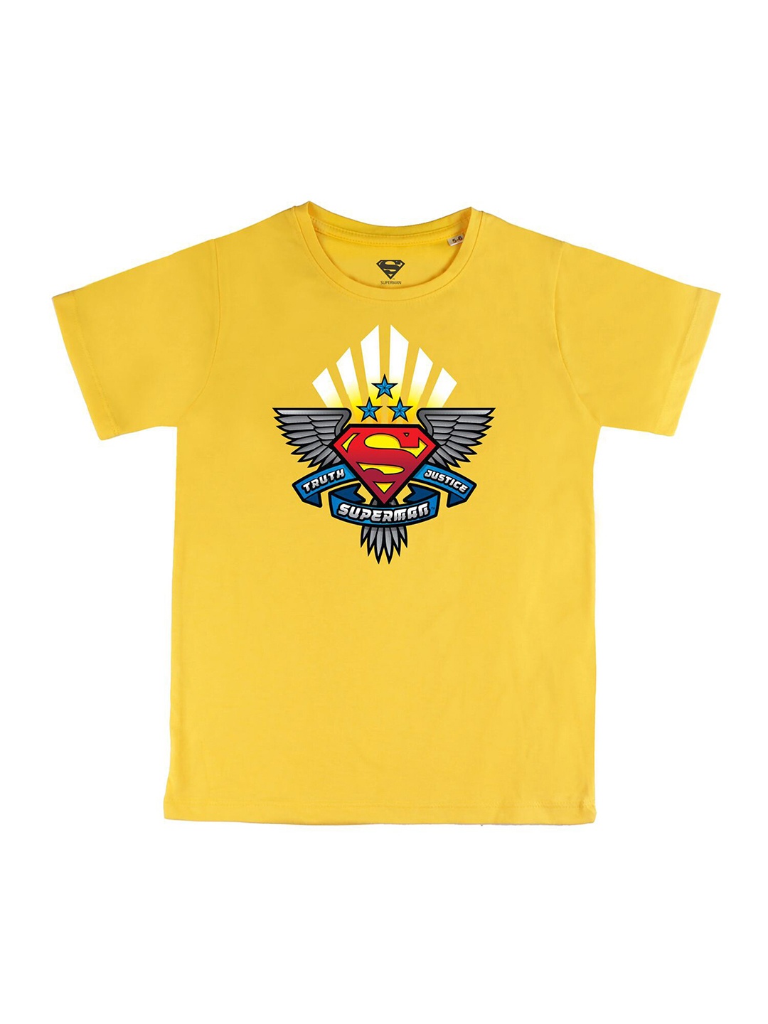 

DC by Wear Your Mind Boys Yellow Typography Superman Printed Pure Cotton T-shirt