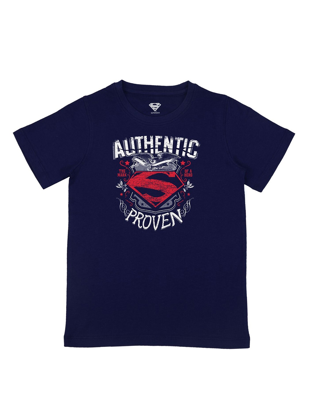 

DC by Wear Your Mind Boys Navy Blue Typography Superman Printed Applique T-shirt
