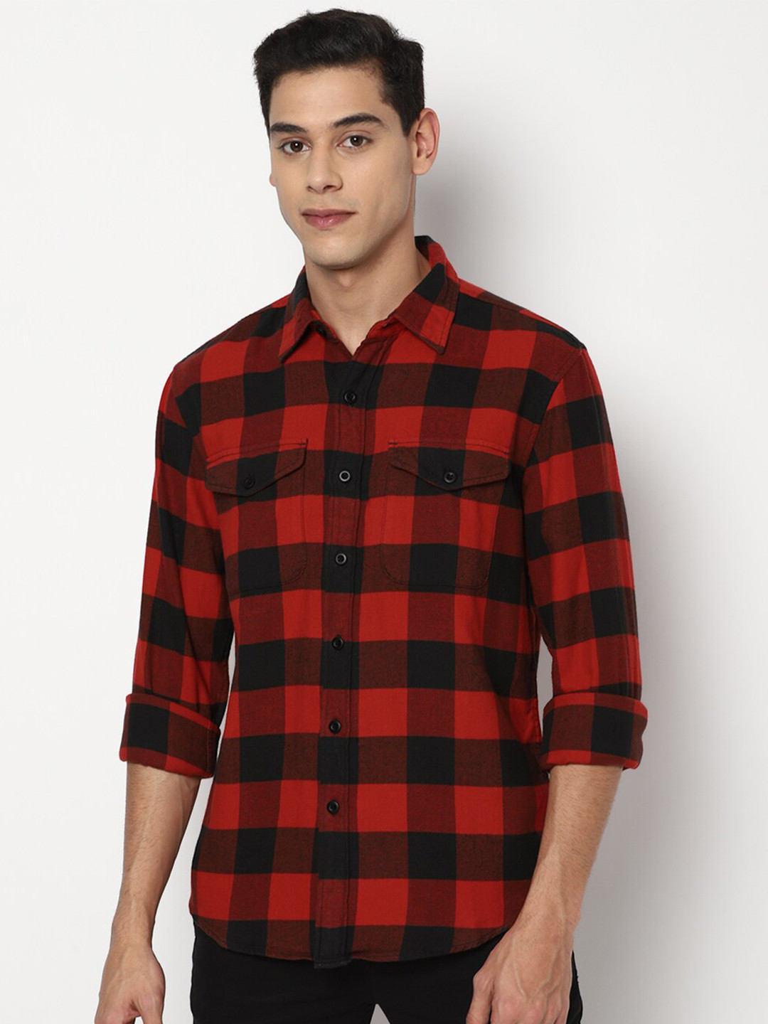 

AMERICAN EAGLE OUTFITTERS Men Red Buffalo Checks Checked Casual Shirt