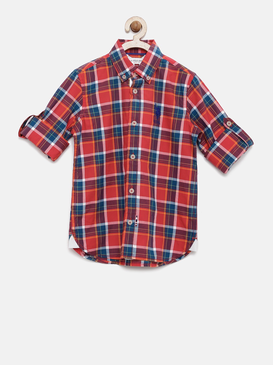 

U.S. Polo Assn. Kids Boys Red & Teal Blue Checked Casual Shirt