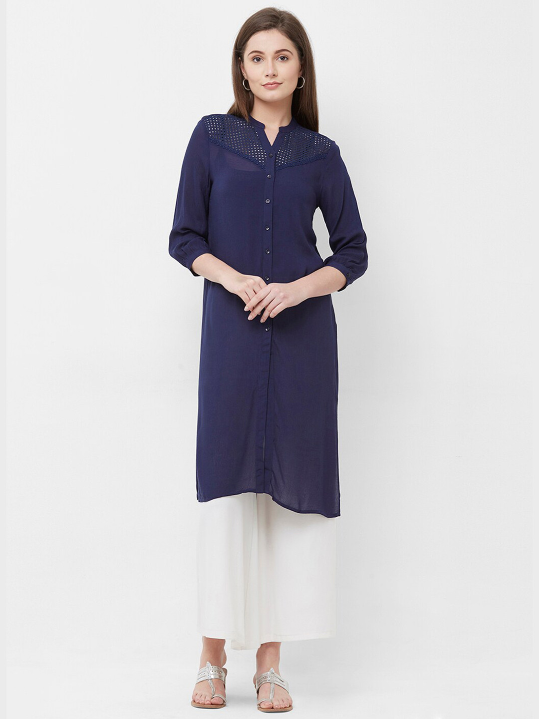 

Fusion Beats Women Navy Blue Solid Kurta