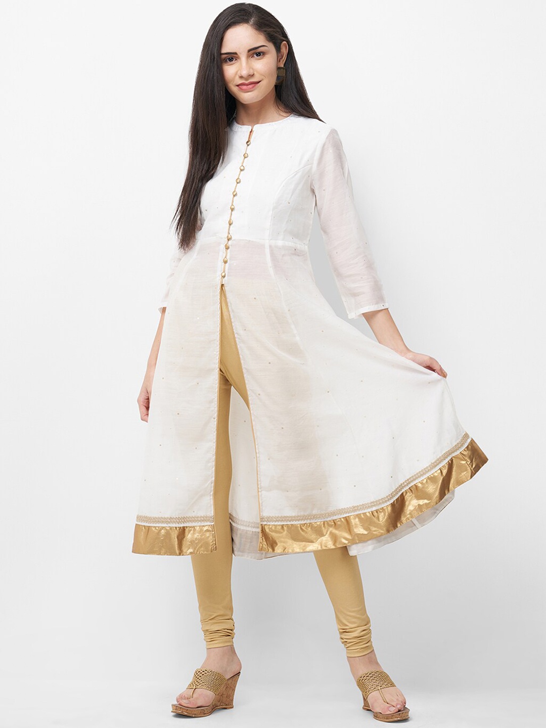 

Fusion Beats Women White & Gold Anarkali Kurta