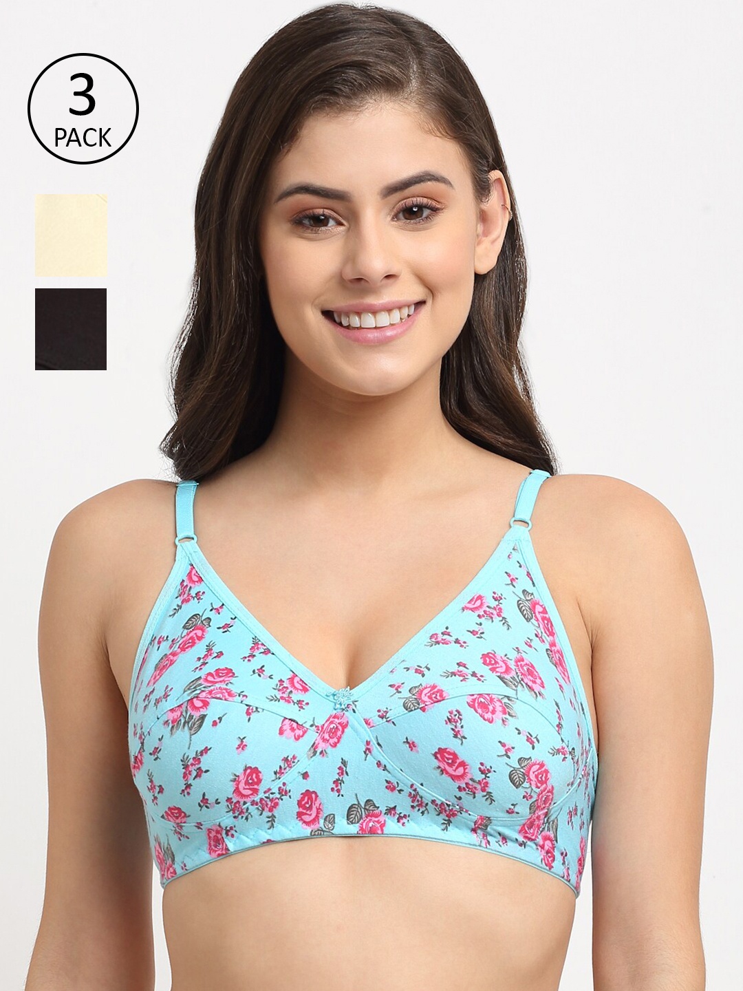 

Friskers Pack Of 3 Beige & Black Bras