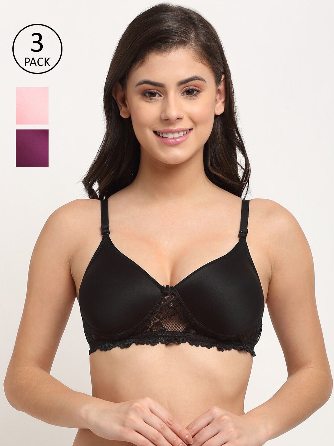 

Friskers Pack Of 3 Lightly Padded Push-Up Bra, Black