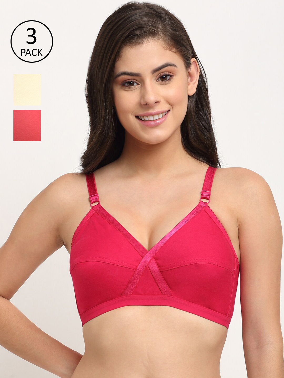 

Friskers Pack of 3 Cotton Balconette Bras, Beige