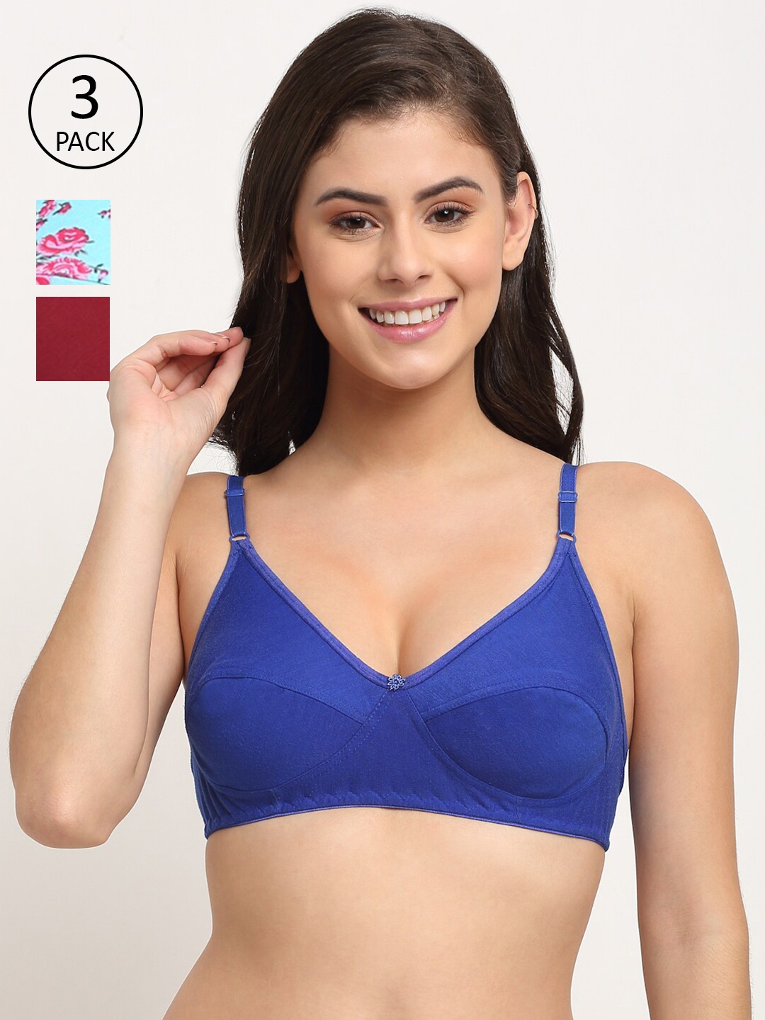 

Friskers Pack Of 3 Cotton Balconette Bras, Blue