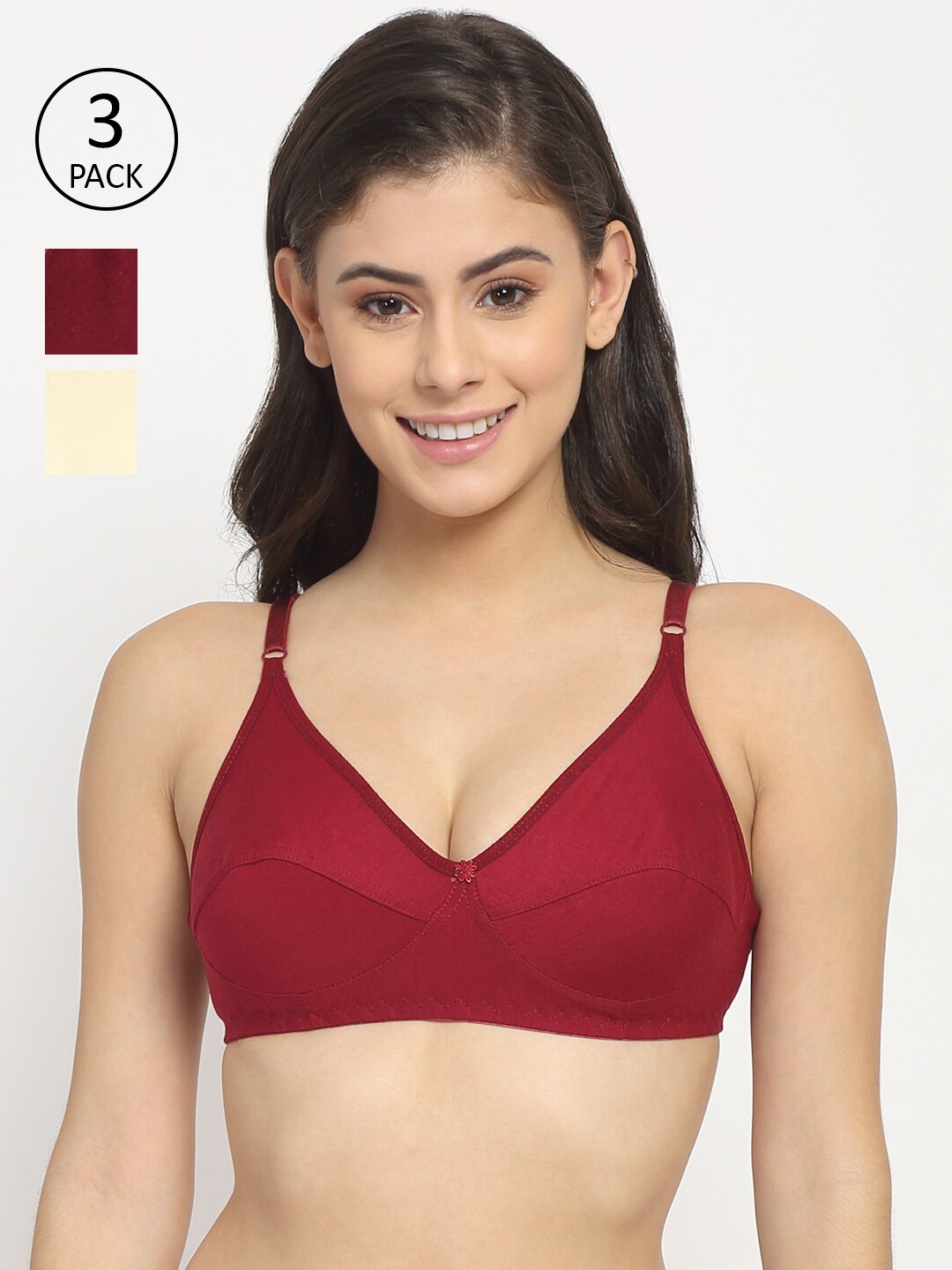 

Friskers Pack of 3 Cotton Balconette Bras, Maroon