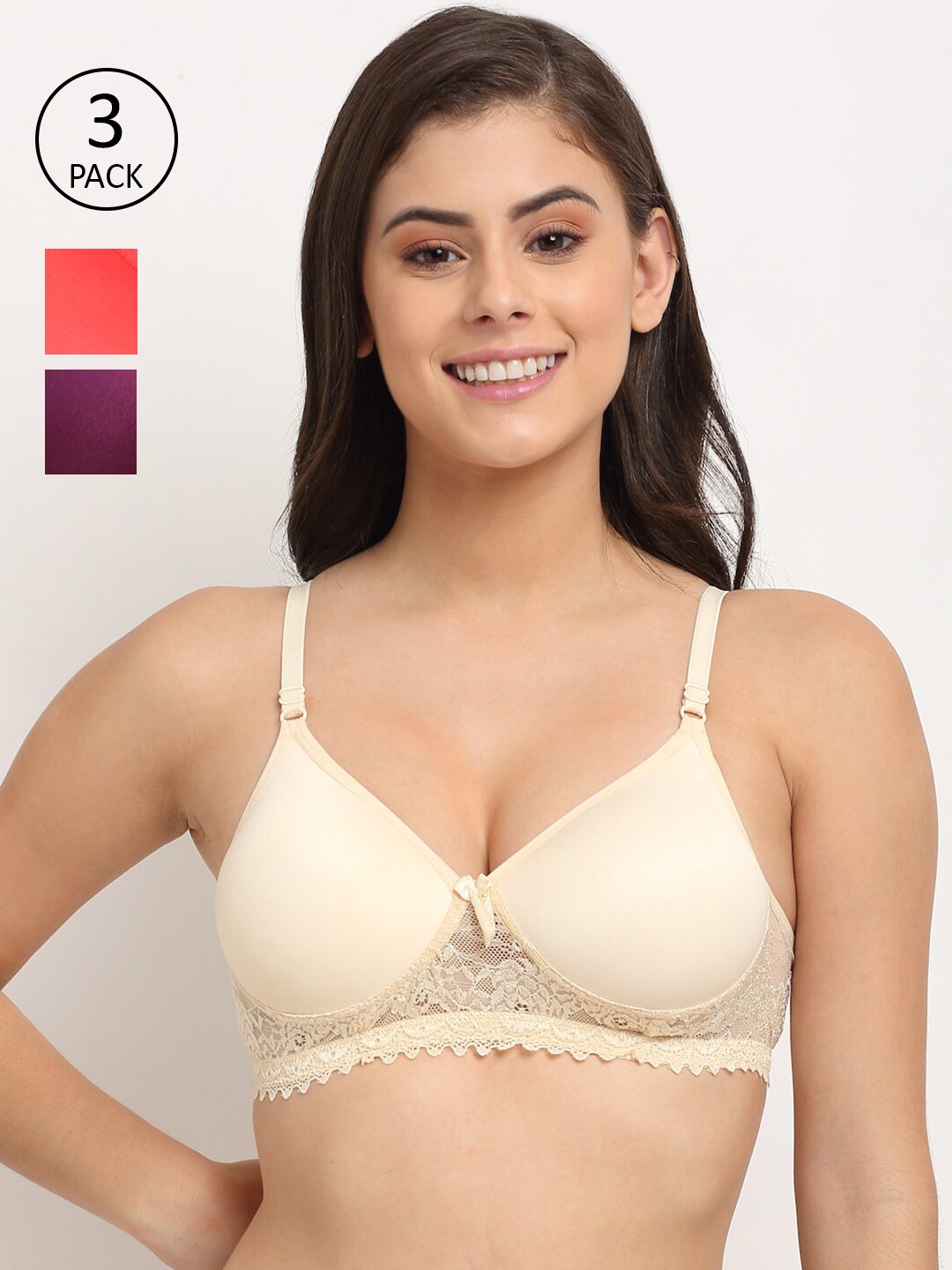 

Friskers Pack of 3 Bra Lightly Padded, Red