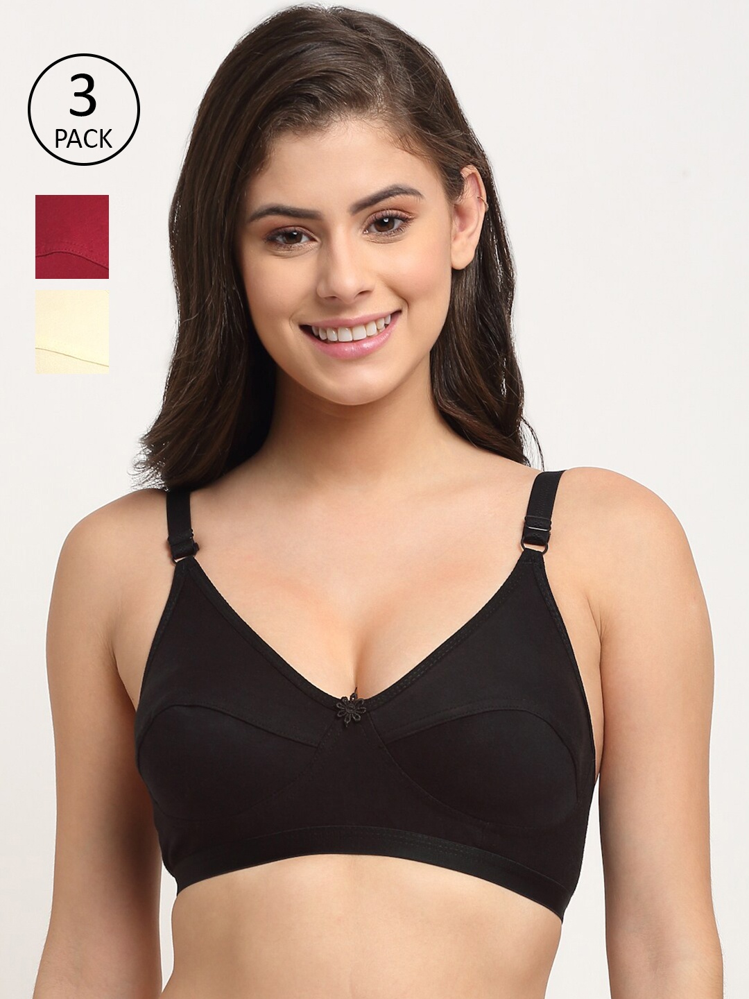 

Friskers Pack of 3 Premium Cotton Bra, Beige