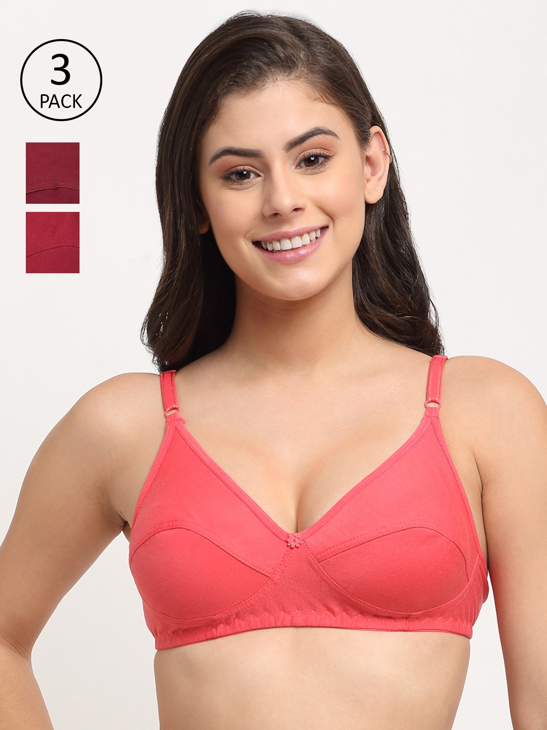 

Friskers Maroon & Red Pack of 3 Bras