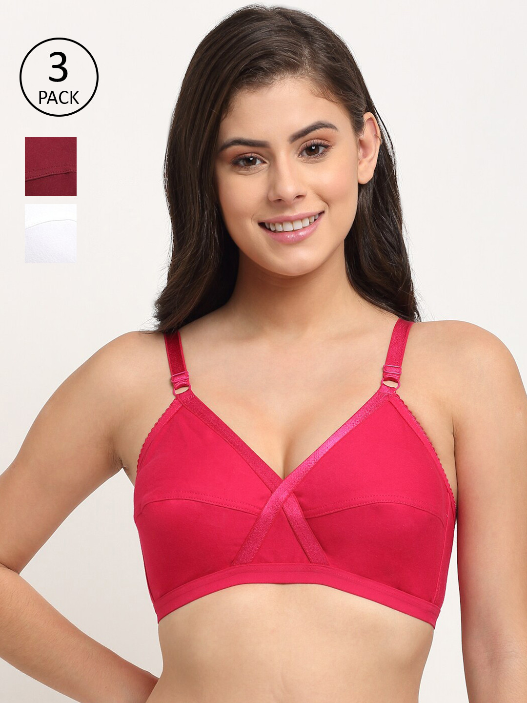

Friskers Pack Of 3 Non Padded Bra O-312-14-312-15-318-02-30, Maroon