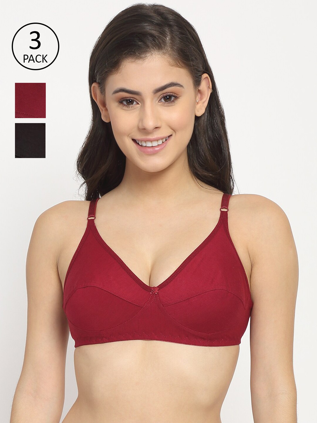 

Friskers Pack Of 3 Maroon & Black Bras