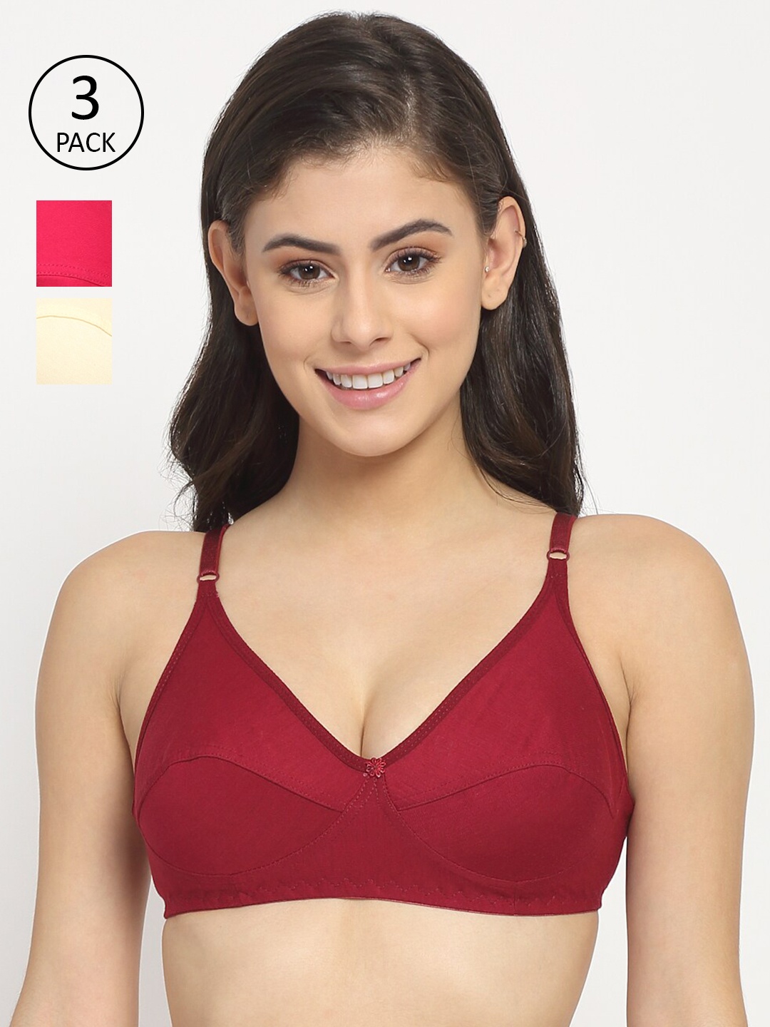 

Friskers Women Pack Of 3 Non Padded Balconette Bra, Maroon
