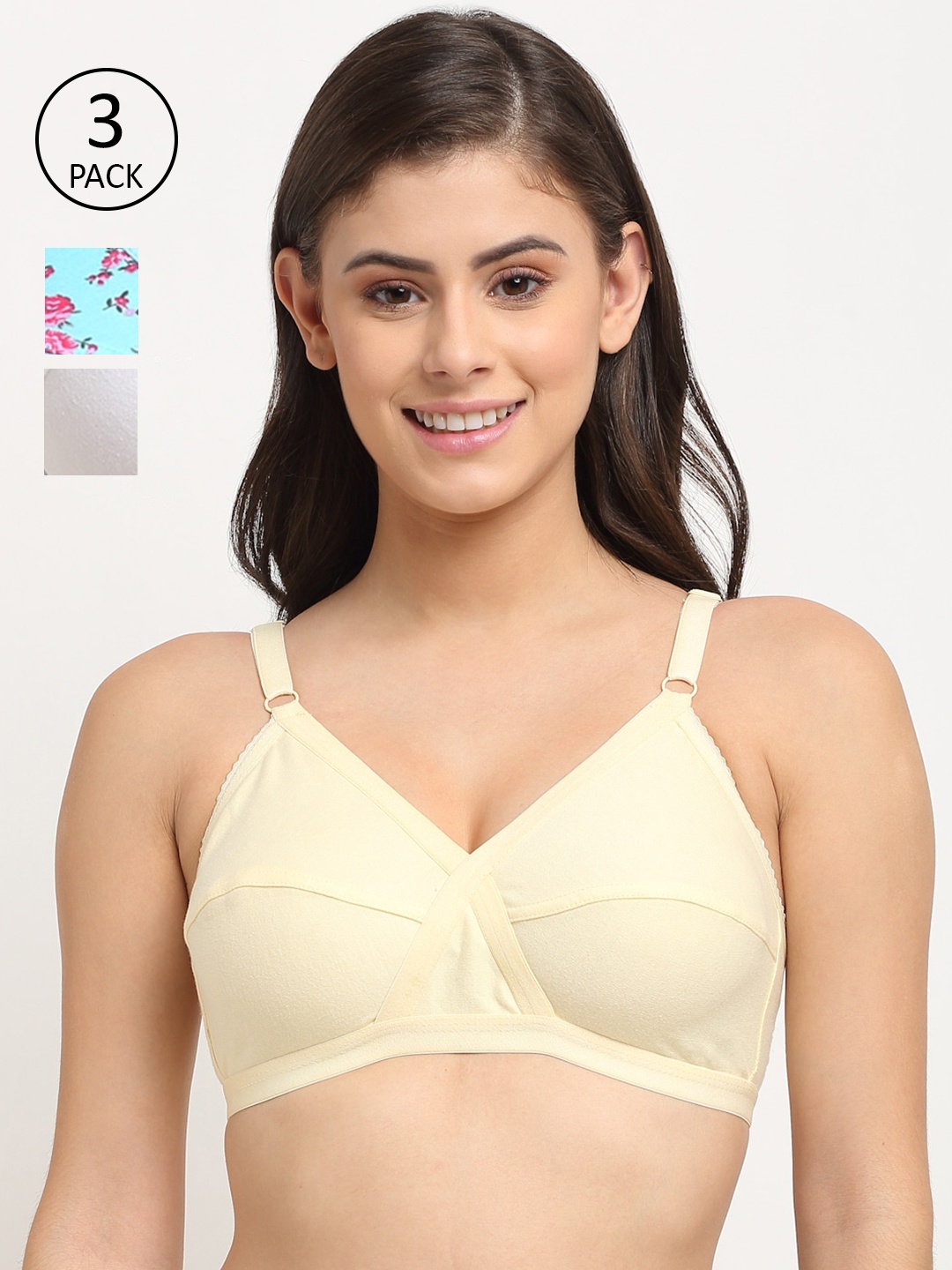 

Friskers Pack Of 3 Cotton Balconette Bras, Beige