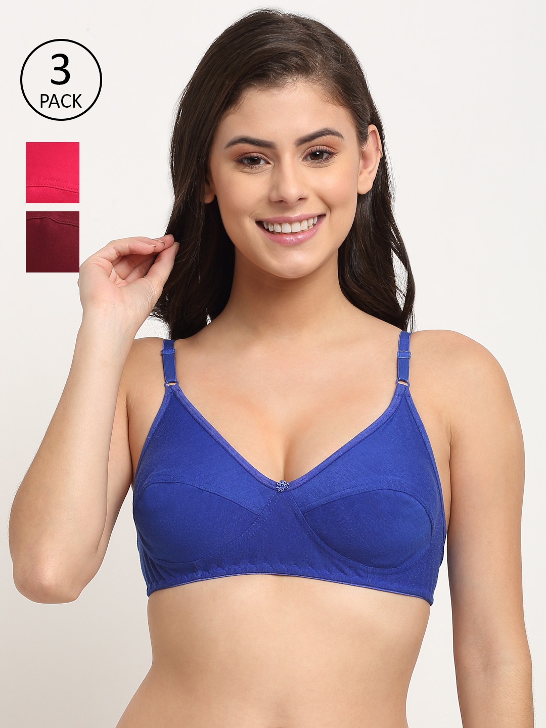 

Friskers Pack Of 3 Non Padded Everyday Bras O-312-14-312-15-314-05-30, Maroon