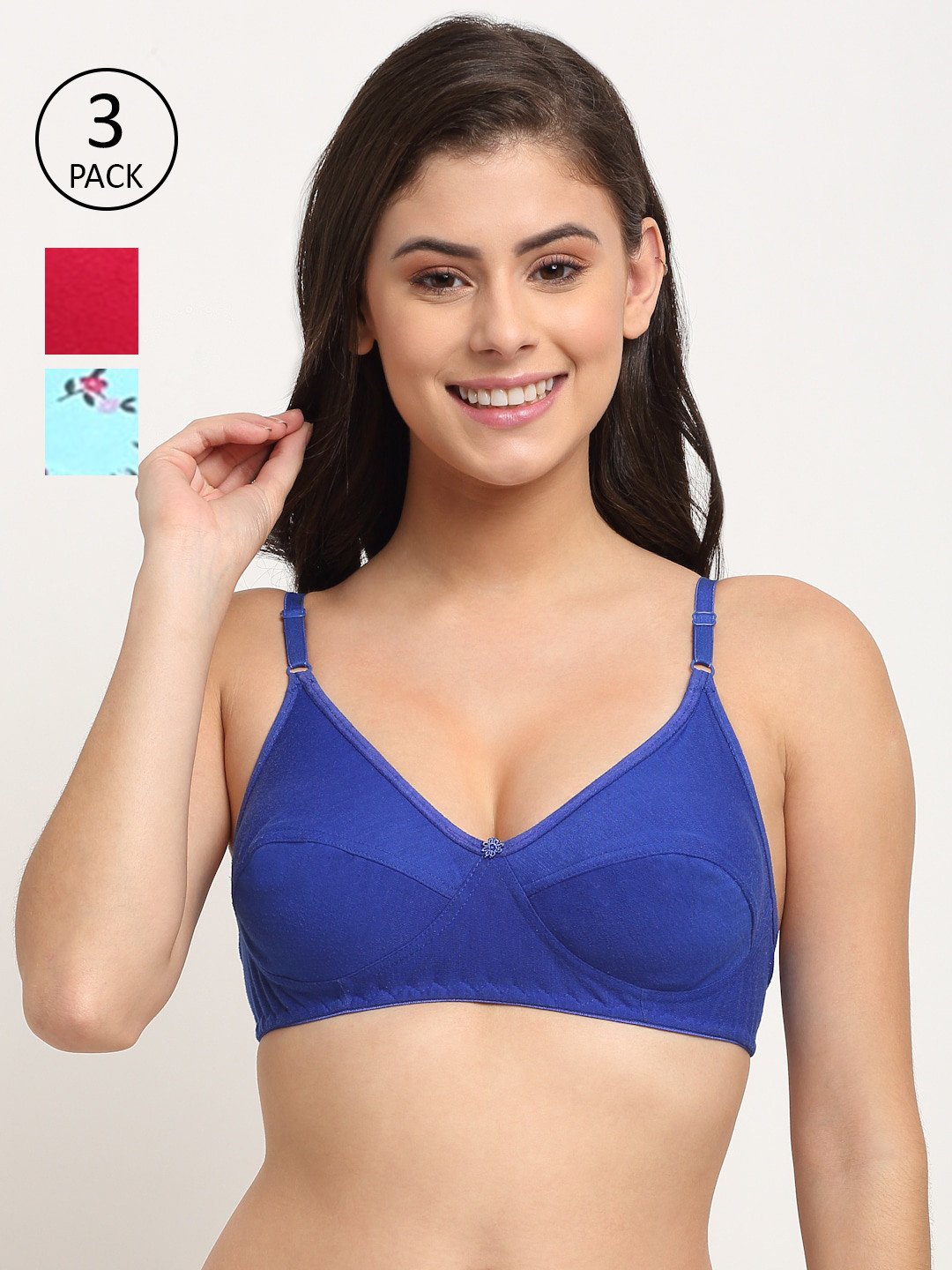 

Friskers Woman Pack of 3 Orange & Blue Non padded Premium Cotton Bra