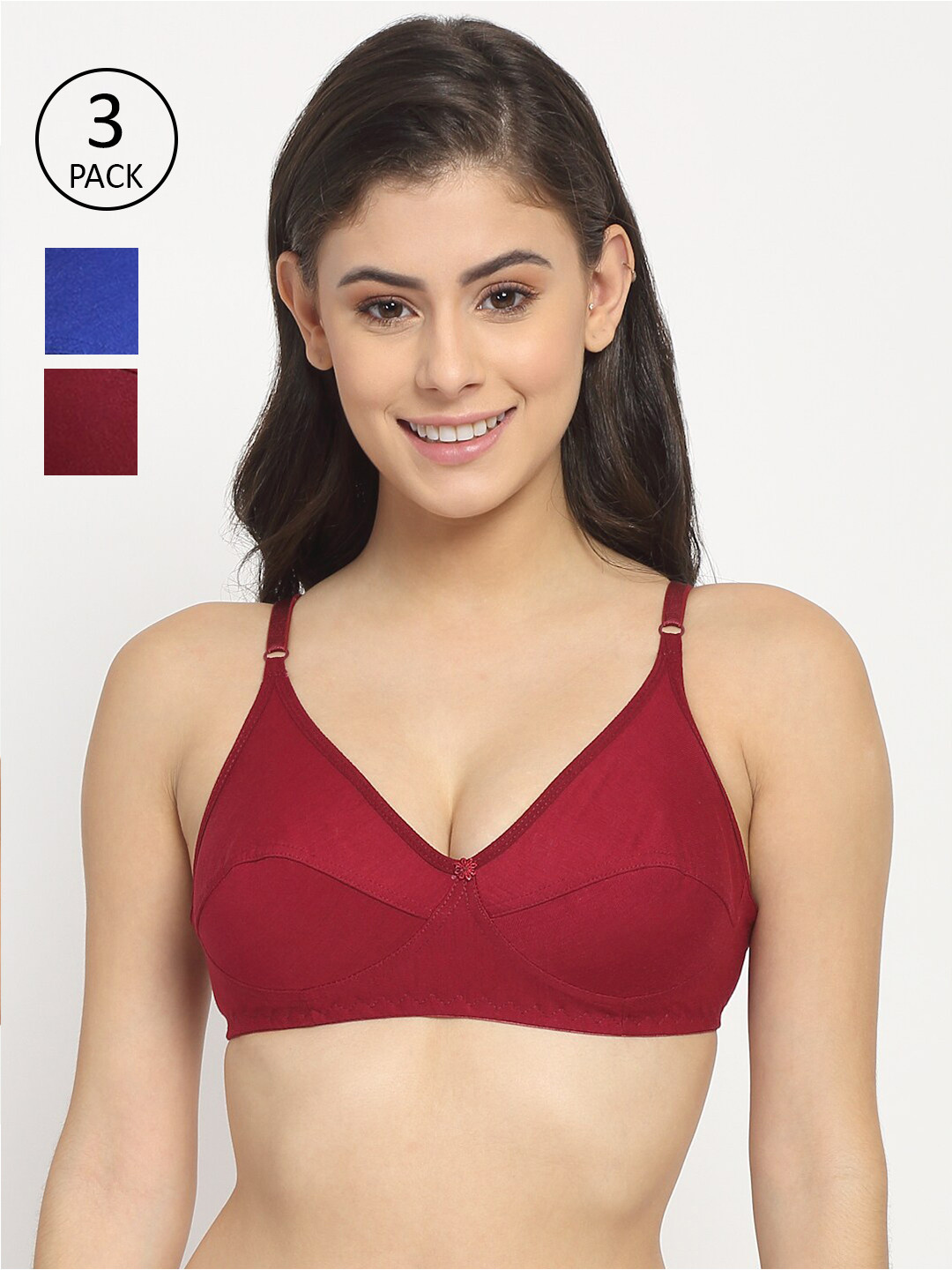 

Friskers Pack of 3 Cotton Bra O-312-14-314-05-314-14-30, Maroon