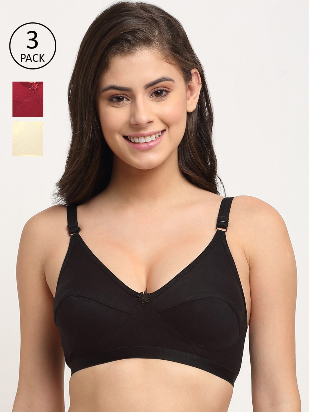 

Friskers Maroon & Beige Pack of 3 Bra