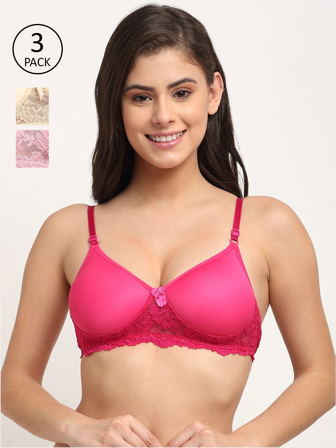

Friskers Pink & Cream-Coloured Bra Lightly Padded
