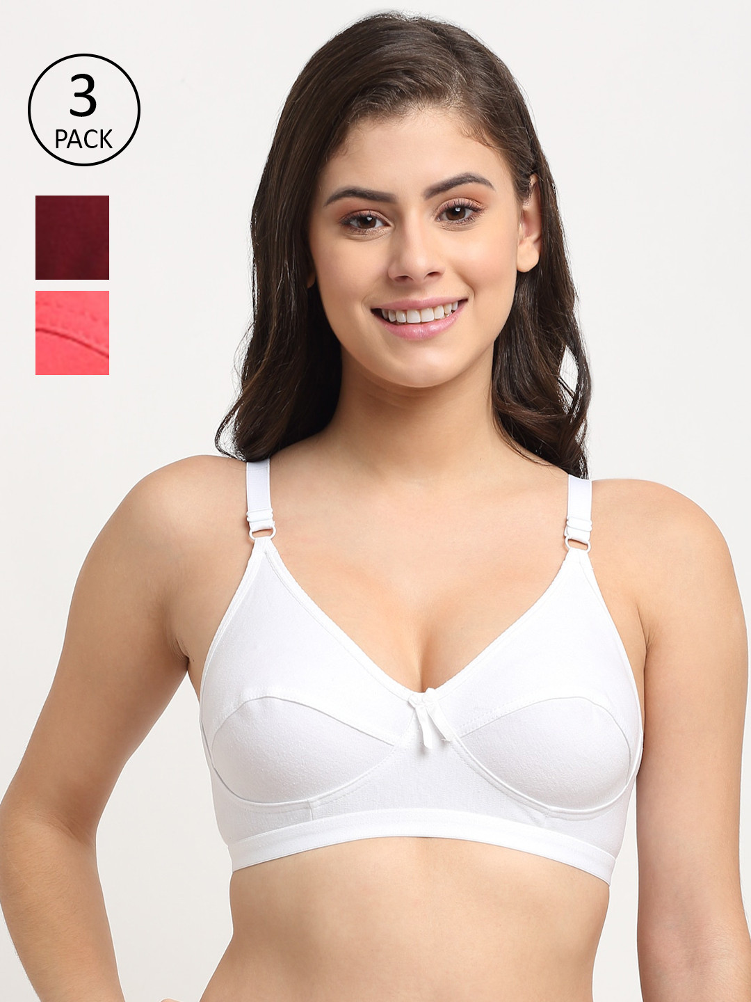 

Friskers Pack Of 3 Maroon & Orange Bras