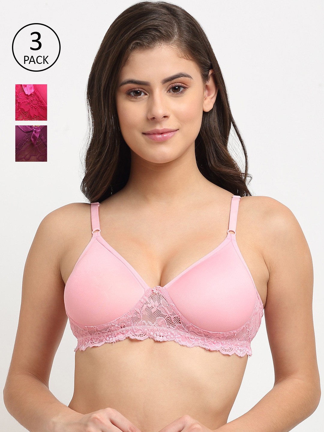 

Friskers Pack of 3 Bra Lightly Padded O-315-07-315-10-315-16-30, Pink