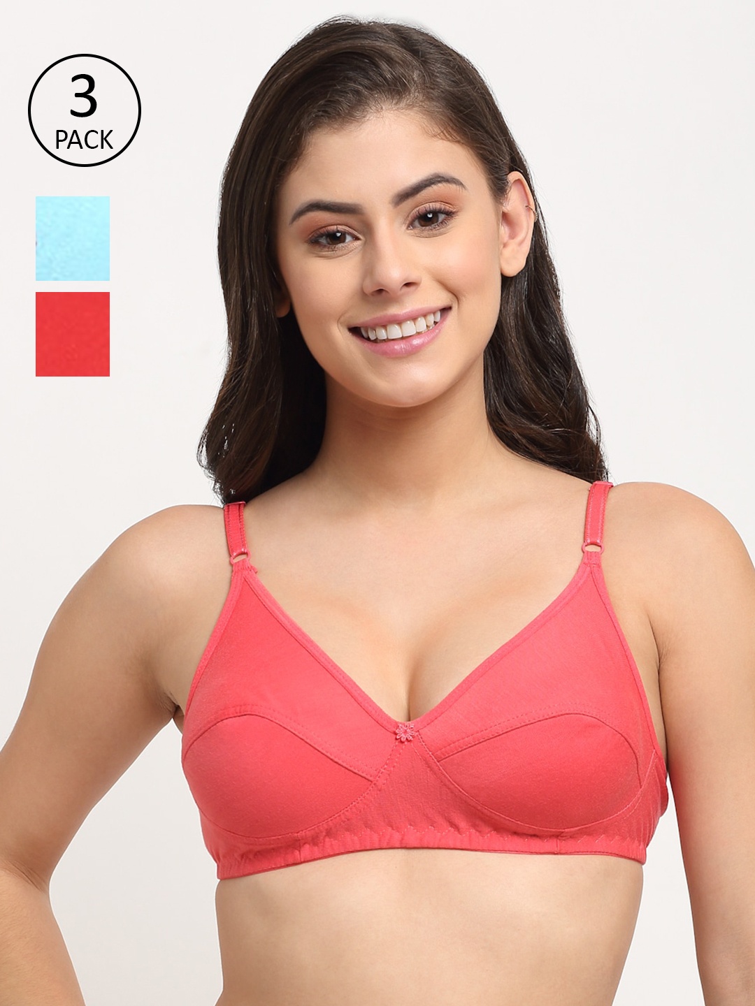 

Friskers Pack Of 3 Non Padded Bra O-312-03-313-20-314-08-30, Red