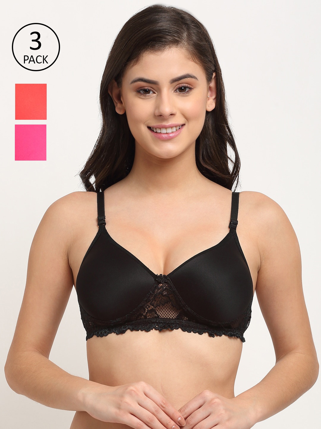 

Friskers Women Pack Of 3 Lightly Padded Push-Up Bra, Black