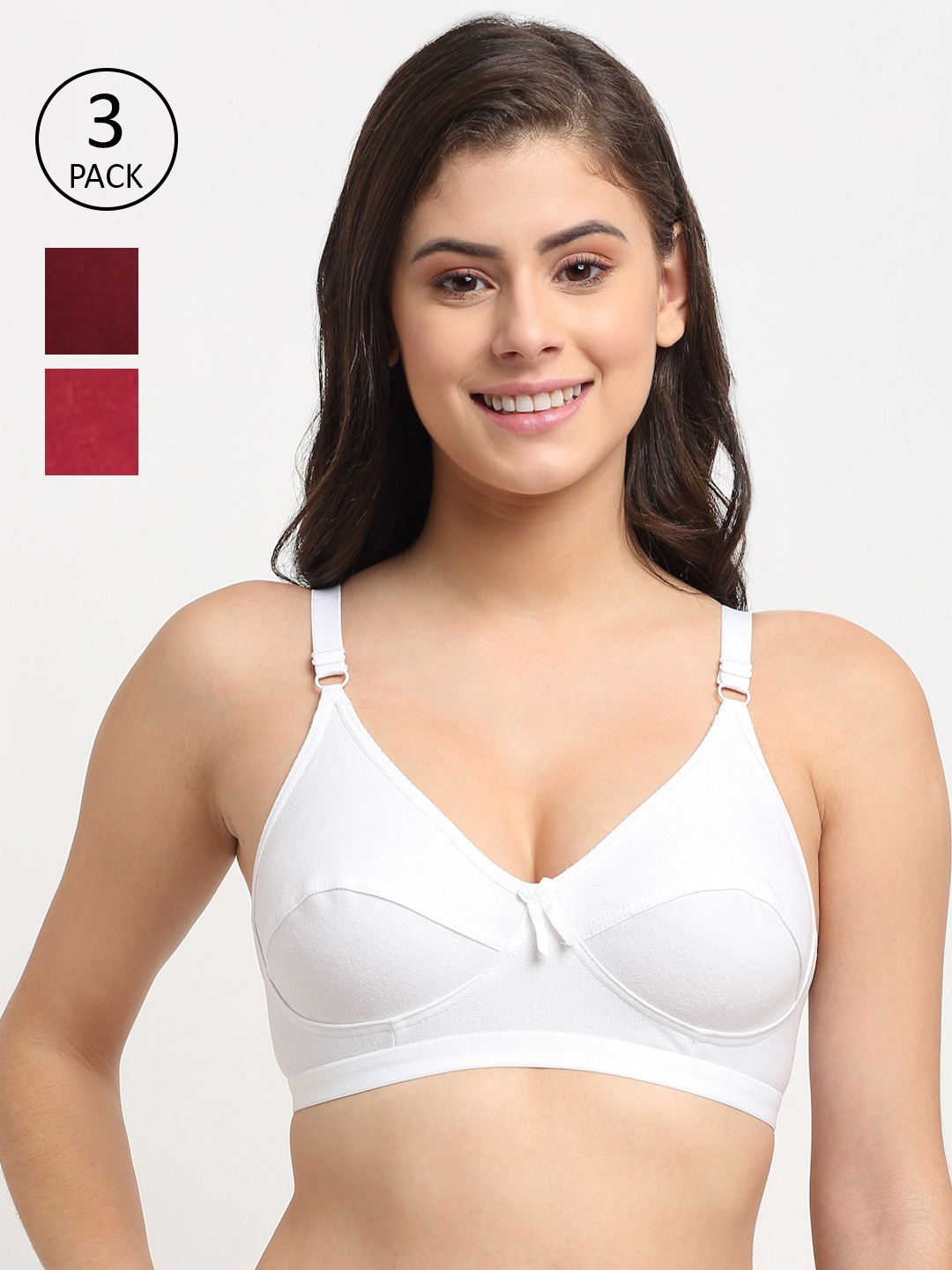 

Friskers Pack Of 3 Maroon & White Non-Padded Cotton Bra O-312-14-314-14-318-02-30