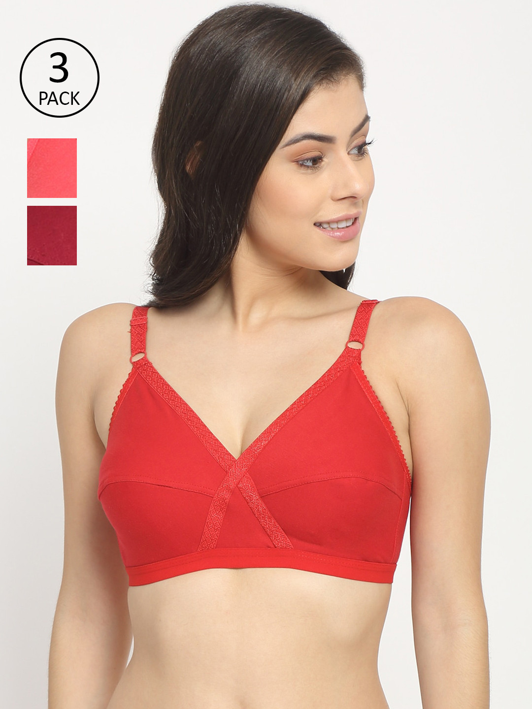

Friskers Woman Pack of 3 Non padded Premium Cotton Bra-O-312-03-314-08-314-14-30, Red